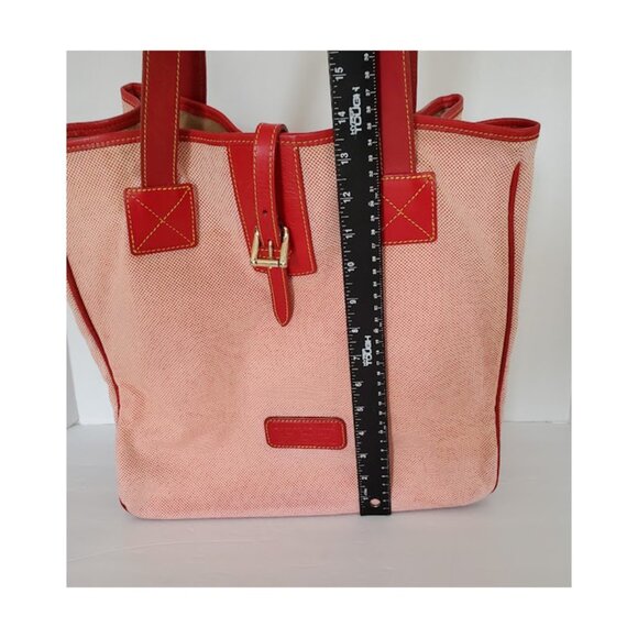 Dooney & Bourke Large Red Tweed Canvas Carry-All Tote Leather Handles & Accents - Picture 8 of 15
